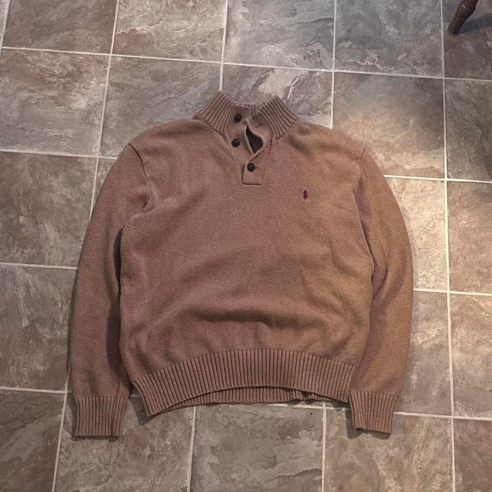 Vtg 1990s Brown Polo Ralph Lauren quarter button sweater, fits medium, no flaws!